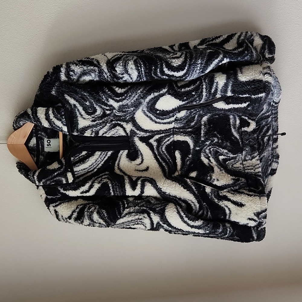 SO fleece quarter zip black & white sherpa pullover top Women Sz M comfy lounge